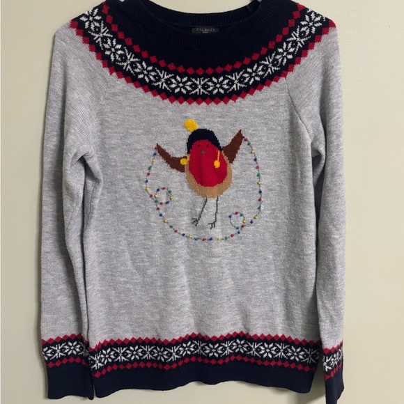 Talbots Christmas Cardinal Bird Holiday Lights Wool Blend Festive Sweater Small - Picture 1 of 7